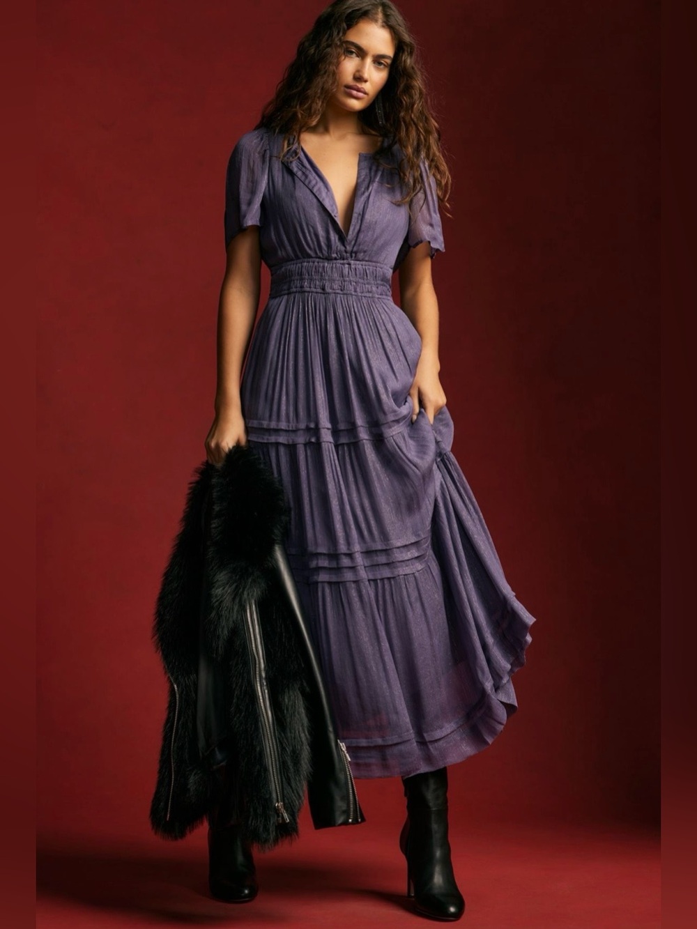 Anthropologie Somerset Maxi Dress: Lurex Edition, Size Small, Purple